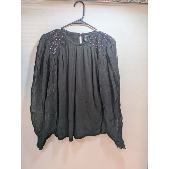 NWT Anthro BLANK BL-NK LONDON SEQUIN EMBELLISHED BLOUSE TOP BLACK Size XS - Picture 7 of 14